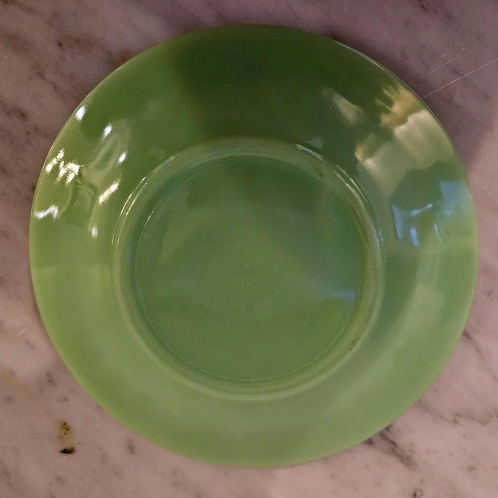 Fire King Jane Ray Jadeite Cup & Saucer Set of 2 Vintage USA Green Milk Glass